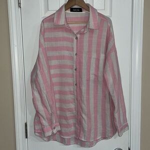 Fab’rik Pink And White Striped Oversized‎ Button Up Top